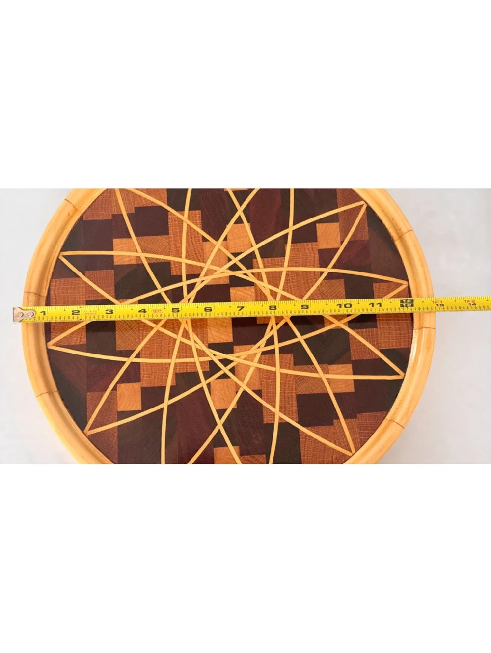 Signed Segmented Wood Platter 2014 | Handmade Inlaid Star Art Serving Tray